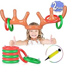 2 Set Inflatable Reindeer Antlers Ring Toss Game, Christmas Games for Family Party Great for Adults and Kids