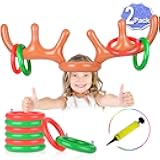 2 Set Inflatable Reindeer Antlers Ring Toss Game, Christmas Games for Family Party Great for Adults and Kids