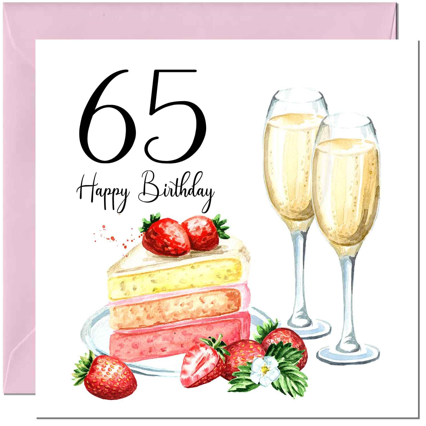 Biglietto Auguri 65° Compleanno Per Amica - Carta Floreale Con Farfalle, Rosa, 150x150mm, Fatto In Inghilterra