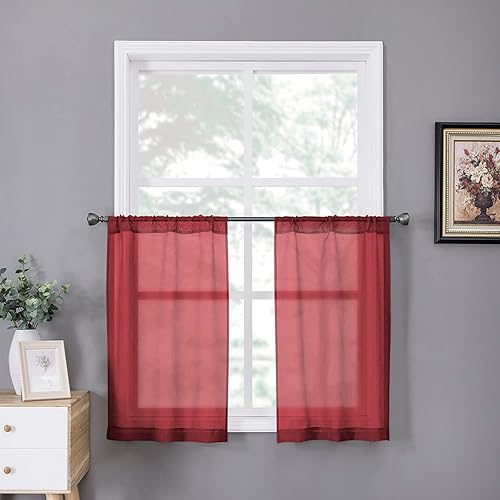 Miniatura 172 de Tollpiz Cortinas traslúcidas de lino con textura para sala de estar, cortinas traslúcidas filtrantes de luz con bolsillo para barra, cortinas