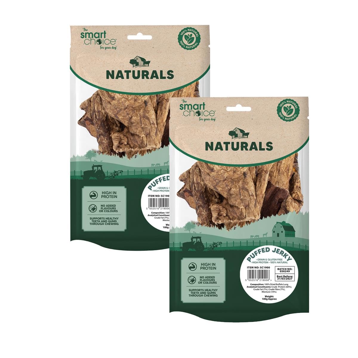 200g Puffed Jerky Chew Treats - Pet Dog Puppy Natural Snack High Protein Grain & Gluten Free Reward For Good Behaviour - Promotes Dental Hygiene Supports Healthy Teeth & Gums
