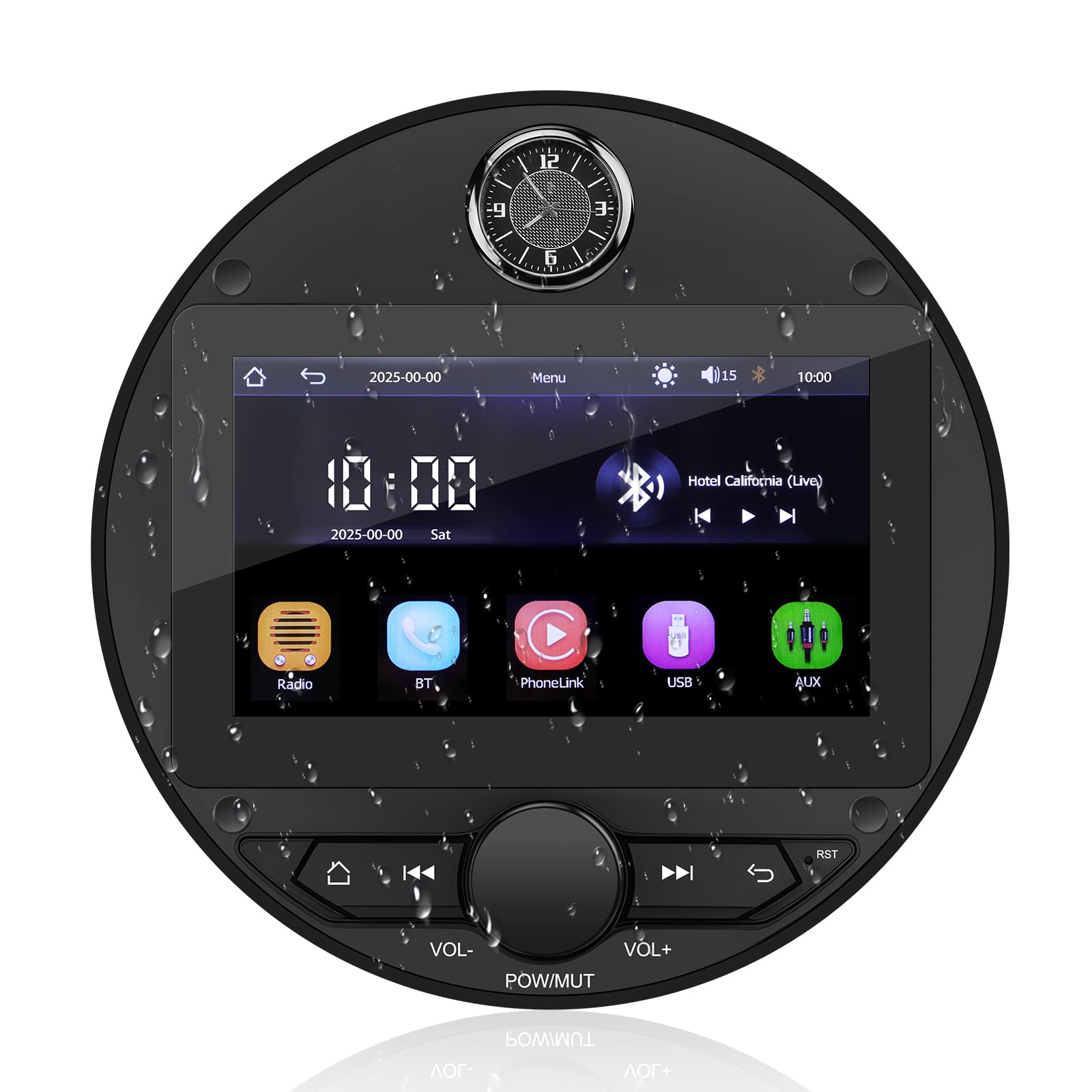 Reproductor Estéreo Marino Mejorado Marine Radio con CarPlay y Android inalámbrico para Uso Marino, Barco, Coche Conexión BT5.0, Reproducción de Películas