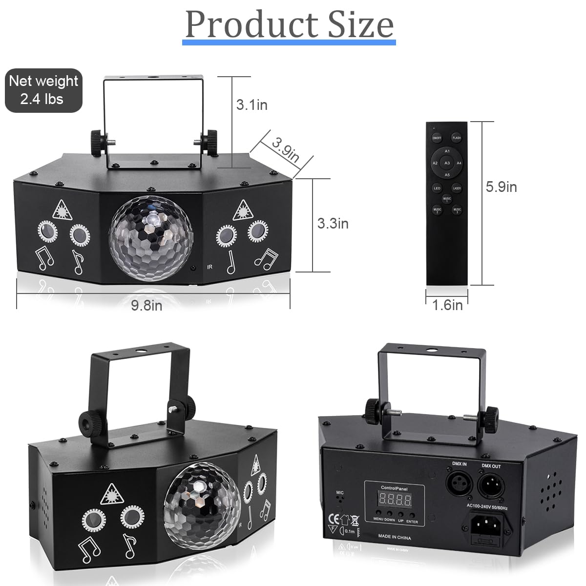 LAUCNPTY DJ Disco Ball Party Lichter mit DMX512 und Sound aktiviert, LED Bühnenbeleuchtung Show Stroboskop Licht für Partys Indoor Dance Hochzeit Karaoke Bar KTV Club Weihnachten Halloween Musik Rave