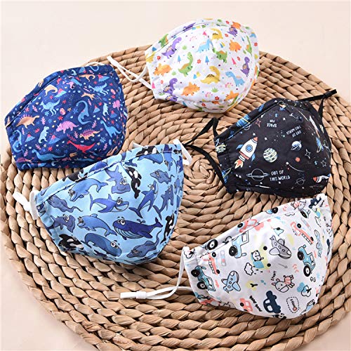 5Pack Kids Cotton Dustproof Reusable Washable Breathable【3 Layers】with Adjustable Metal Nose Bridge for Children（No Filter Pocket and filers)）