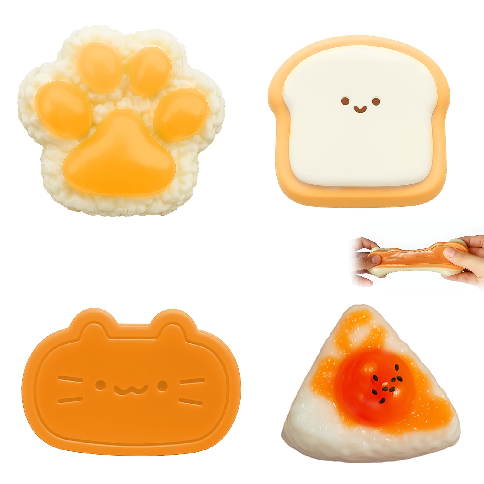 4PCS Taba Squishy Set, Squishy Fidget Toys, Cat Paw Rice Roll/Toast/Egg Yolk Rice Roll/Cheese, Highly Elastic, Dim Sum Soft Stress Toys for Relaxation, Suitable for All Age Anxiety Relief
