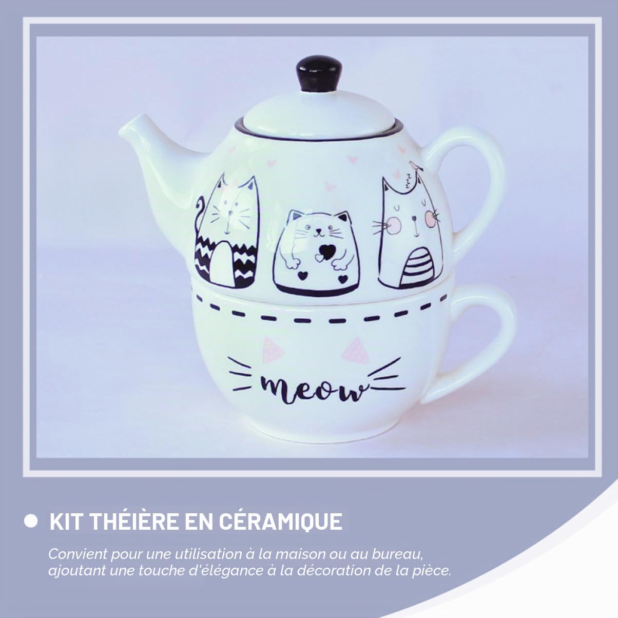Garneck Théière à Motif De Chat Céramique Ensemble De Tasses à Thé Créatives Pour Maison Kit De Théière Avec Tasse à Thé