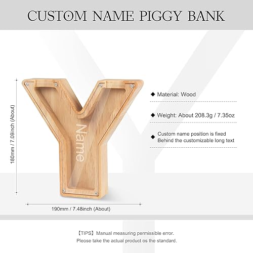 Miniatura 2 de Alcancía de madera personalizada para niños y niñas, alcancía de 26 letras con nombre personalizado para niños y niñas, regalo de cumpleaños (Y)
