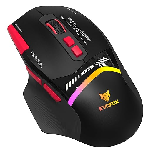 EvoFox Blaze 2 Wireless Gaming Mouse Tri-Mode Rechargeable, 12,800 DPI, 1000Hz Polling Rate, Ergonomic Design, RGB Lighting, 8 Programmable Buttons, Software Support