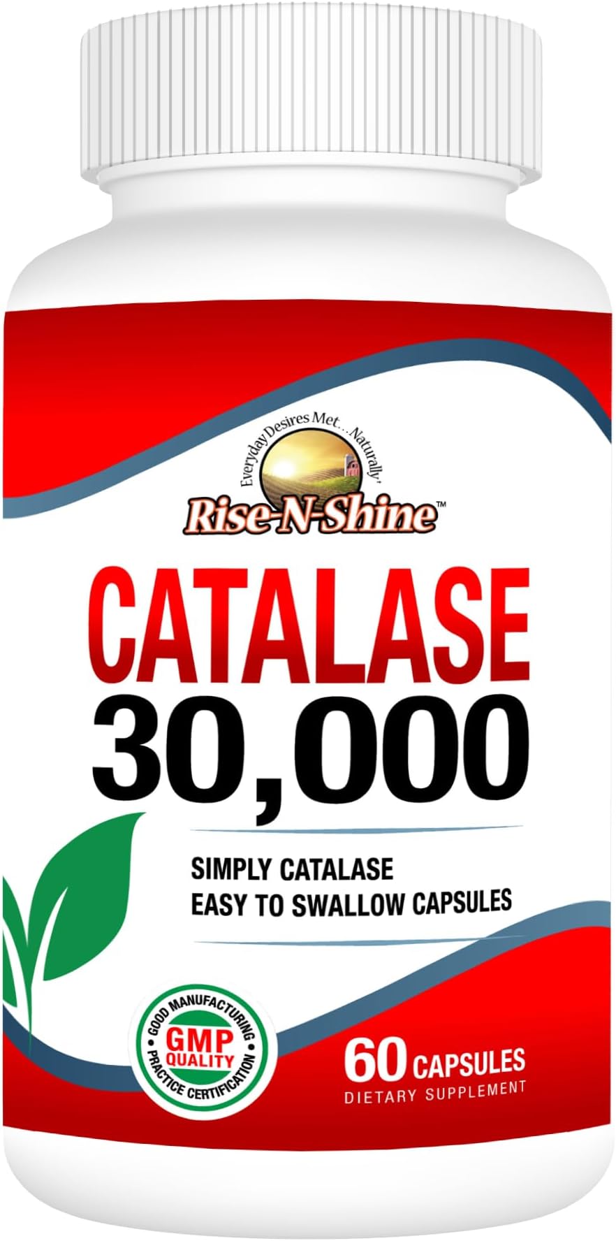 Rise-N-Shine Catalase Supplement 30,000 - Powerful Antioxidant Enzyme for Hair Health Support- Hair Supplements for Strong Hair - 60 Capsules (30-Day Supply)