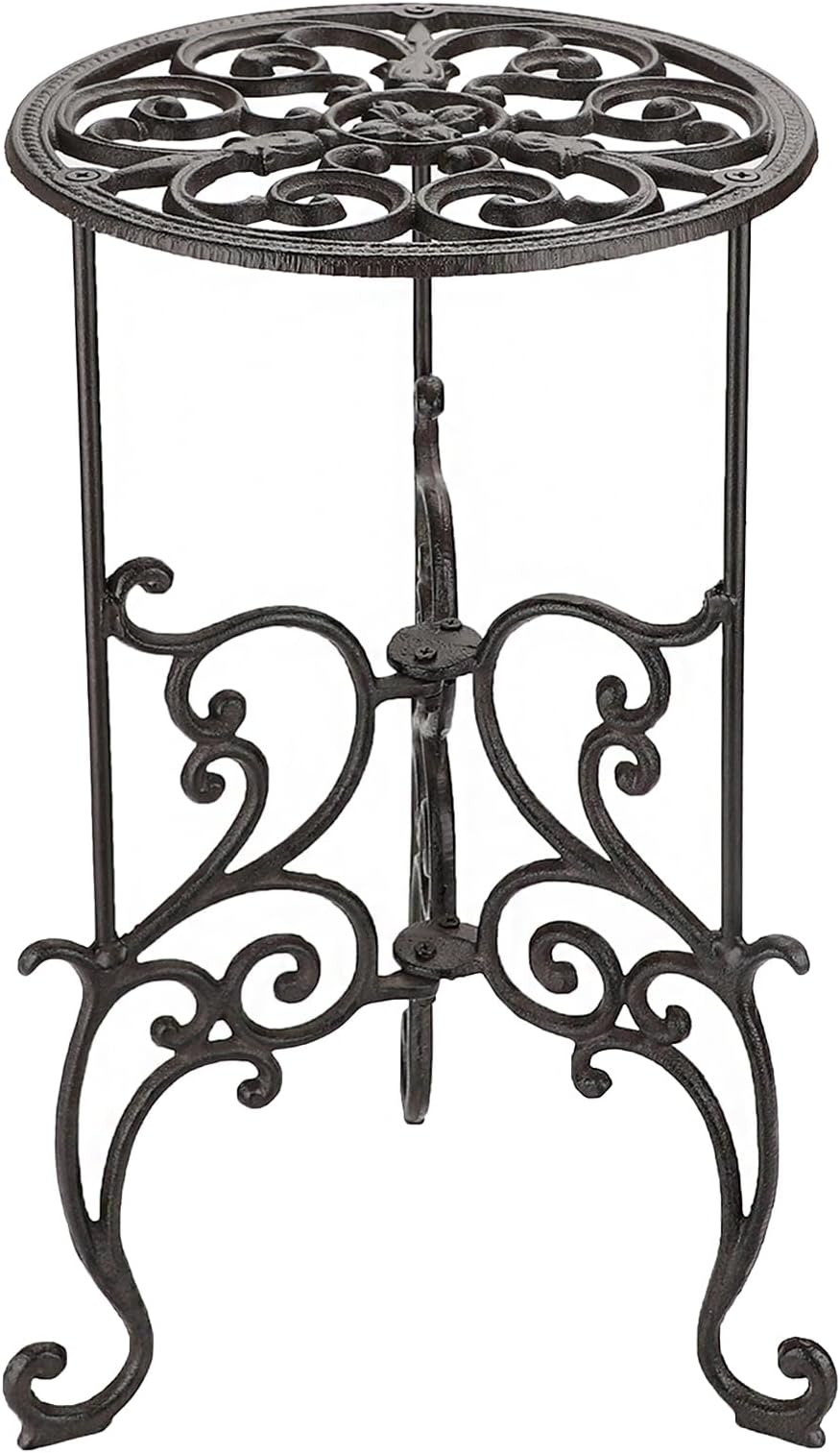 OwnMy Heavy Duty Cast Iron Plant Stand Indoor Outdoor Vintage Wrought Iron Round Flower Pot Holder Stand, 19.3" Tall Decorative Large Potted Plant Stand for Home Garden Patio, Retro-Brown