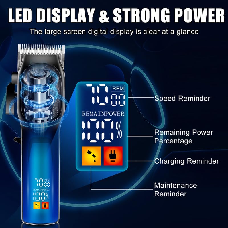 Image of SOLIMPIA HT-6037 Hair Clippers for Men Professional Cordless Hair Trimmer Beard Trimmer 6 Guide Combs Sharp Stainless-Steel Blade Powerful 7000 RPM Motor 2000mAh Battery LED display 240 mins, Blue