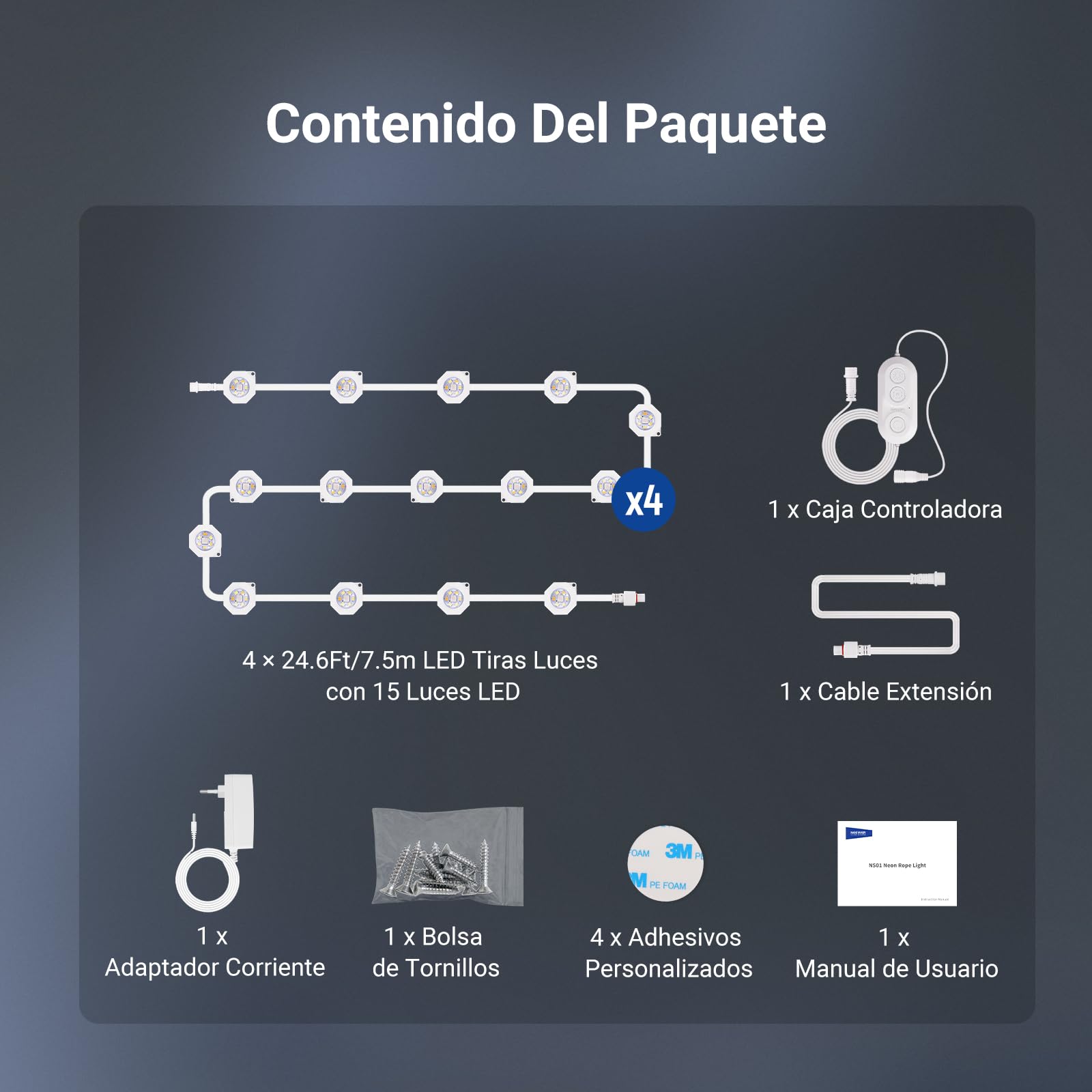 NEEWER Guirnalda Exterior Permanente 96ft RGB IC Blanco Frío Cálido Control App,60 Luces LED IP65 Impermeable 50+ Escenas Decoración Navidad Compatible Alexa ，NR02