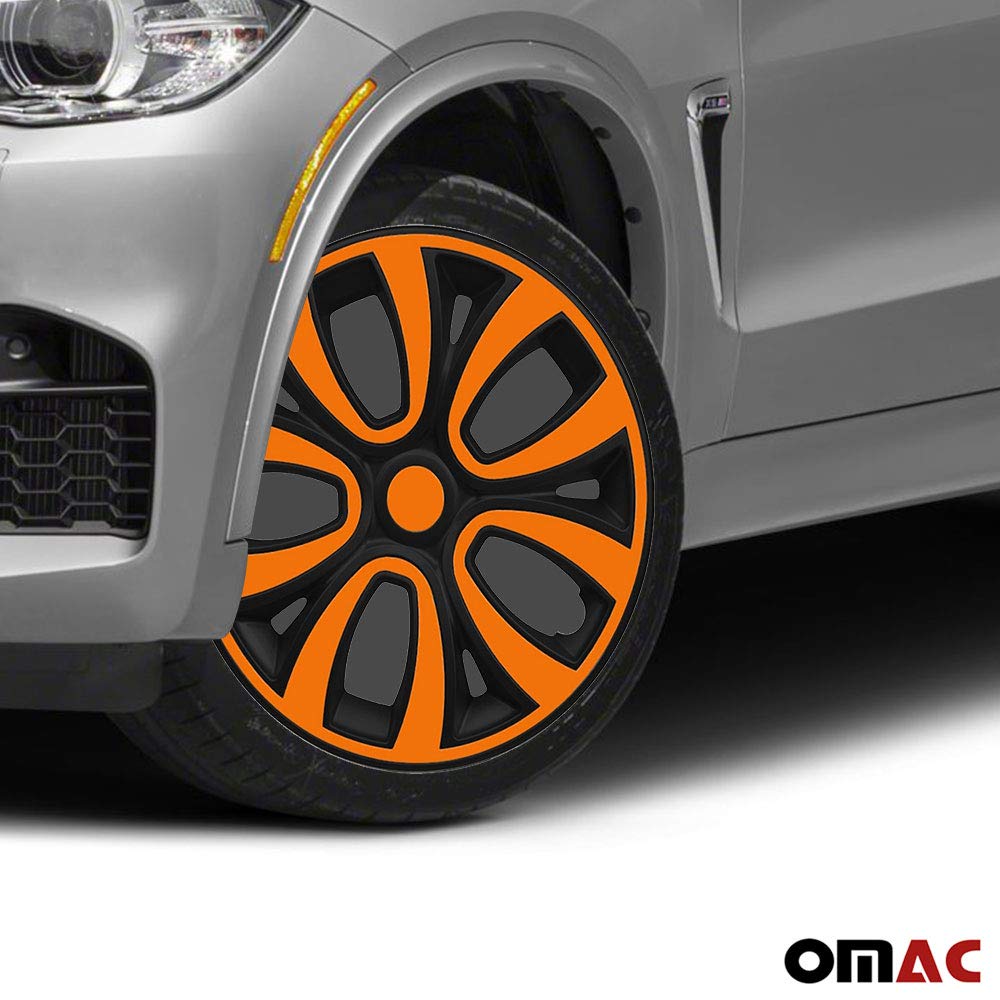 OMAC 4X Radkappen Radzierblenden Radblenden 15" Zoll Stahlfelgen Matt Schwarz-Orange