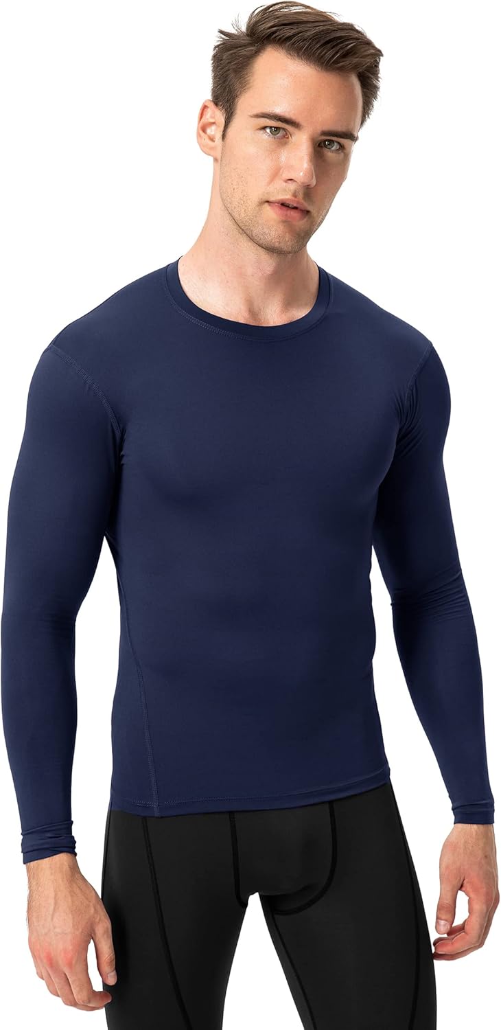 Men's Compression Long Sleeve Shirts, Cool Dry Sport Workout Underwear Shirt Athletic Baselayers Gym Running Tops 1/2 Pack - Image 2