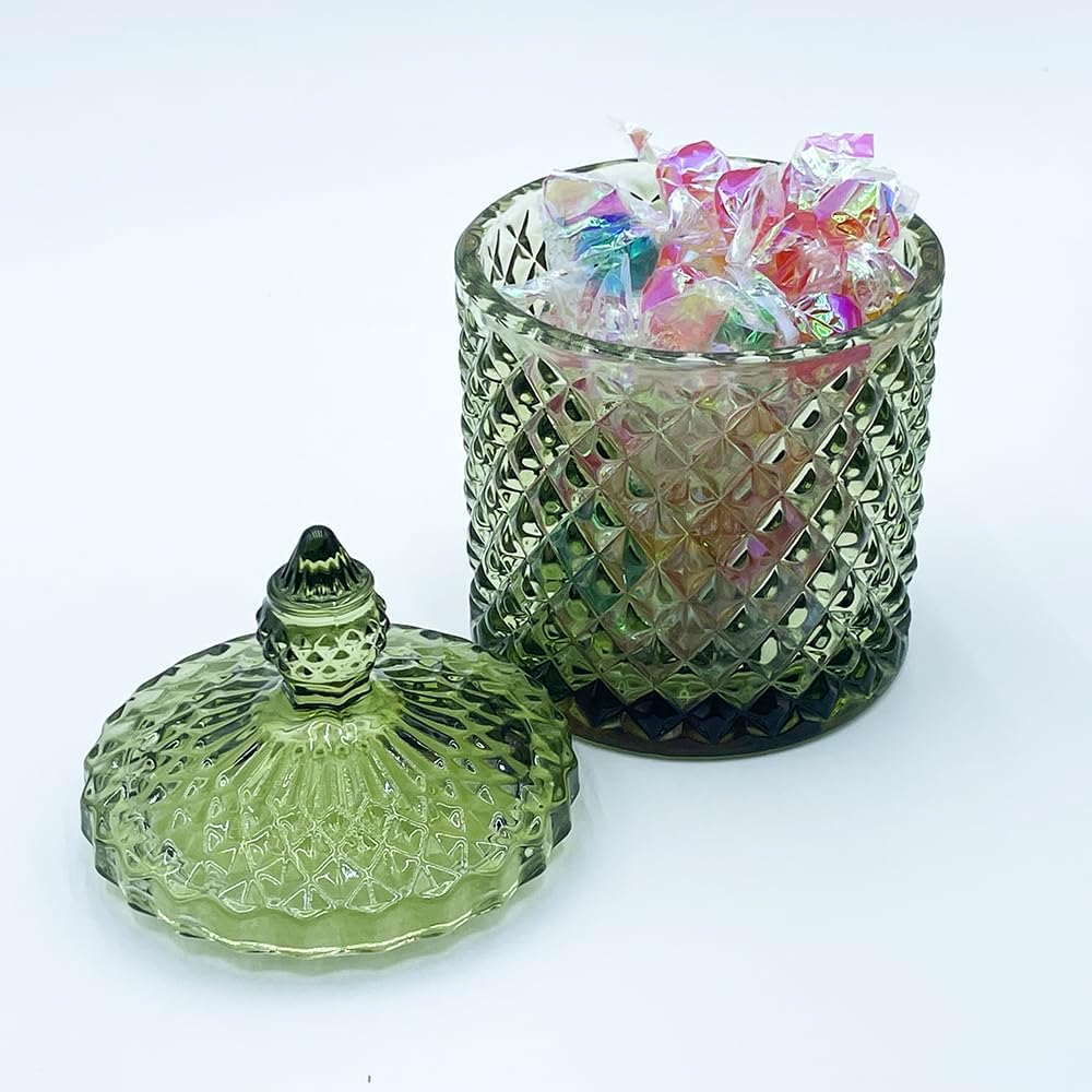 Colorful Glass Jar With Lid,Candy Cookie Jars,Jewelry Box,Christmas Decorative Jar(Olive Green) - Image 6