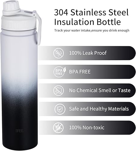 Miniatura 6 de Botella de agua aislada con 3 tapas, frasco de doble pared de acero inoxidable con mango de paracaídas, funda protectora de silicona, 2 popotes, a