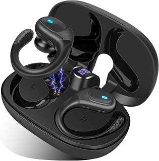 Wireless Earbuds, Bluetooth Headphones Over-Ear Stereo Wireless Earpieces with Charging Case Mics LED Battery Display, Waterproof Sports Wireless Earphones for Sports/Workout/Gym/Running (Black)