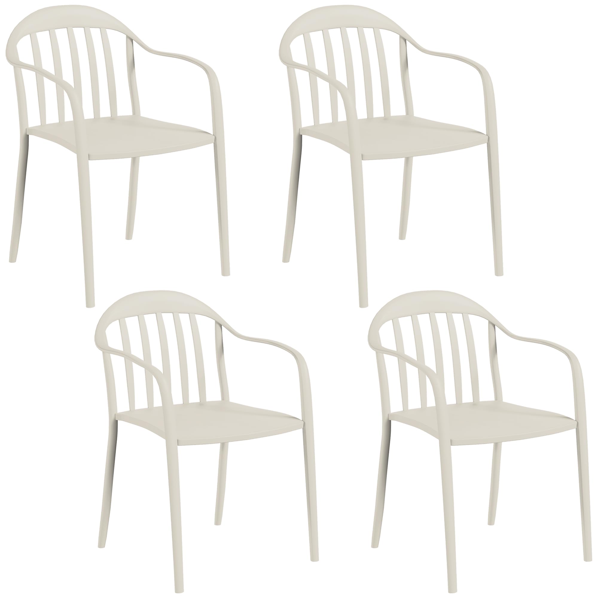 Outsunny Set 4 Sedie da Giardino Impilabili con Schienale e Braccioli, Sedie per Esterno in PP, Resistente ai Raggi UV e Impermeabile, 57x54x78 cm, Grigio Chiaro
