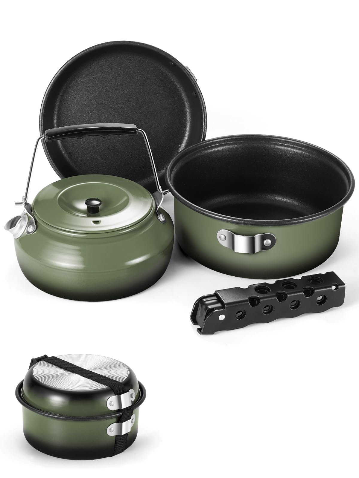Odoland Kit da 5 pentole da campeggio, antiaderenti, leggere, con manico rimovibile, perfetto per escursioni, campeggio, escursioni e picnic