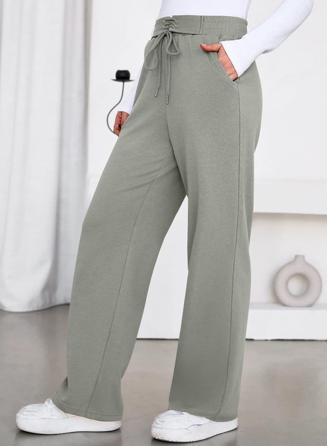 Aleumdr Women's High Waisted Wide Legs Sweatpant Casual Drawstring Sweat Pants Workout Athletic Joggers with Pockets - Image 2