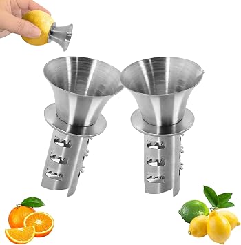 2Pcs 18/8 Stainless Steel Manual Lemon Juicer Squeezer, Easy Squeeze Small Hand Juicer and Reamer, Hand Citrus Juicer and Lemon Pourer, Screw Limes squeezer, Dishwasher Safe 2