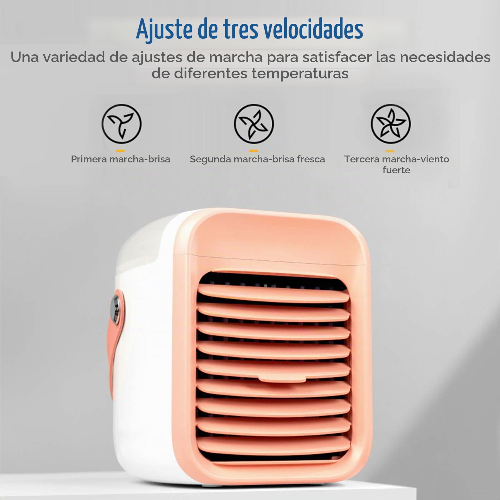 Mini Enfriador de Aire, Ventilador acondicionador portátil con función de filtración humidificador de refrigeración, 3 velocidades, luz nocturna, respetuoso con el medio ambiente, verano