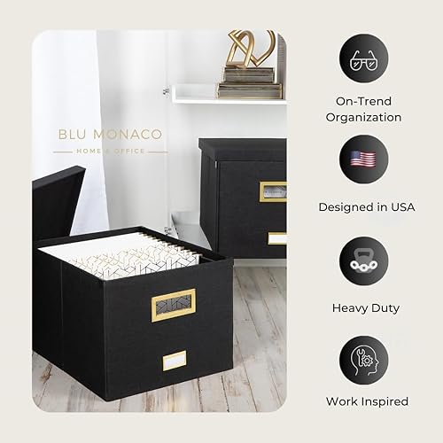 Miniatura 4 de BLU MONACO Caja de archivos colgante con tapa, organizador de documentos negro para documentos de tamaño carta y legal