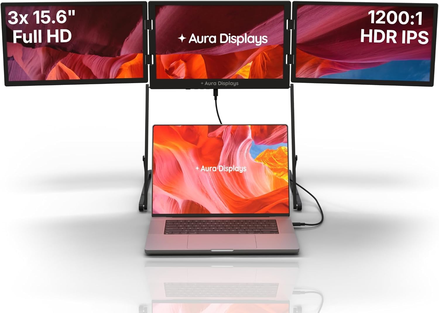 Triple Aero Pro Max 15.6" | Premium Portable Triple Monitor Extension | All-Aluminum | Four Displays | 3×15.6" FHD 1080p HDR IPS | USB-C & HDMI |-image-47