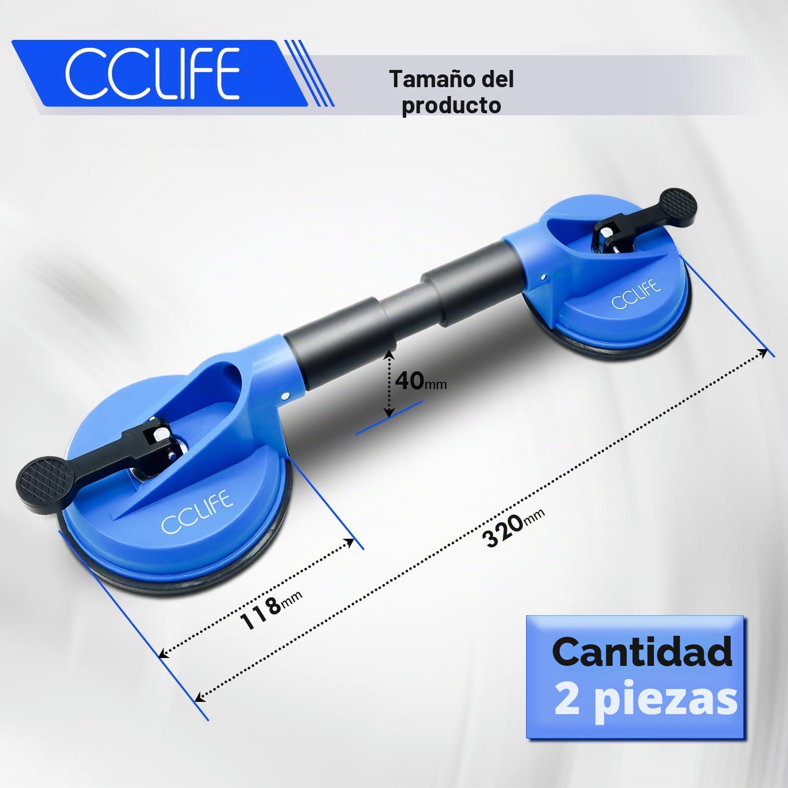 CCLIFE 2 Piezas Ventosas- Ventosa Doble Capacidad de Carga de 120 kg Profesional Ventosas de Vacío Ventosa, Ventosa para Coche Abolladuras, para Vidrio, Maderas, Superficie Lisa