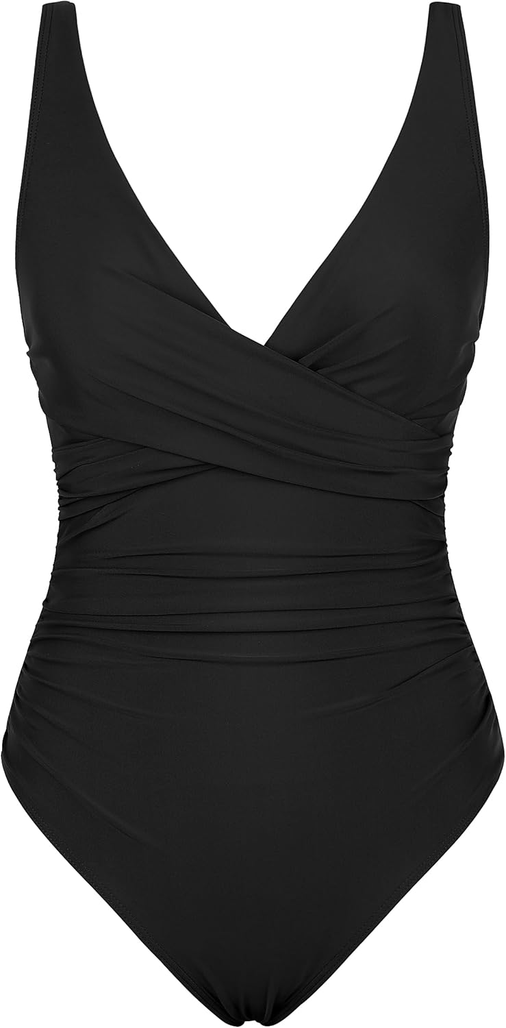 Firpearl Underwire One Piece Swimsuits for Women Twist V Neck Swimwear Ruched Tummy Control Bathing Suits - Image 4