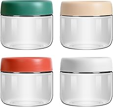BIROYAL Four 10oz Glass Jar Set | Clear Glass Food Storage Containers | Airtight Glass Food Storage Jar | Wide Mouth Storage Canister Jars for Overnight Oats Condiment Salad, Dressing Sauce, Snacks Meal | Reusable