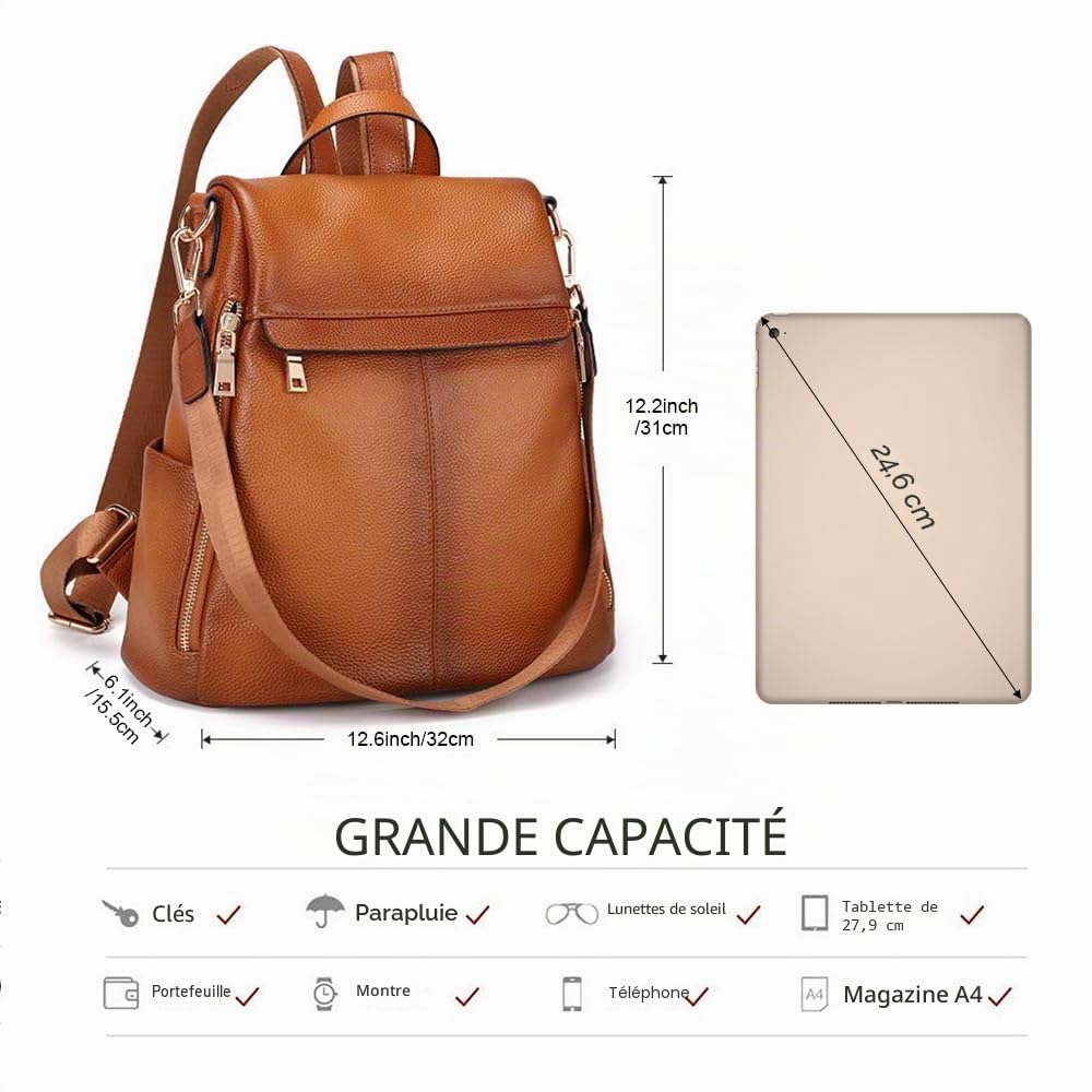 Kattee Sac à Dos Antivol Pour Femme Sac à BandoulièRe En Cuir VéRitable Mode Dames Sacoche Sacs