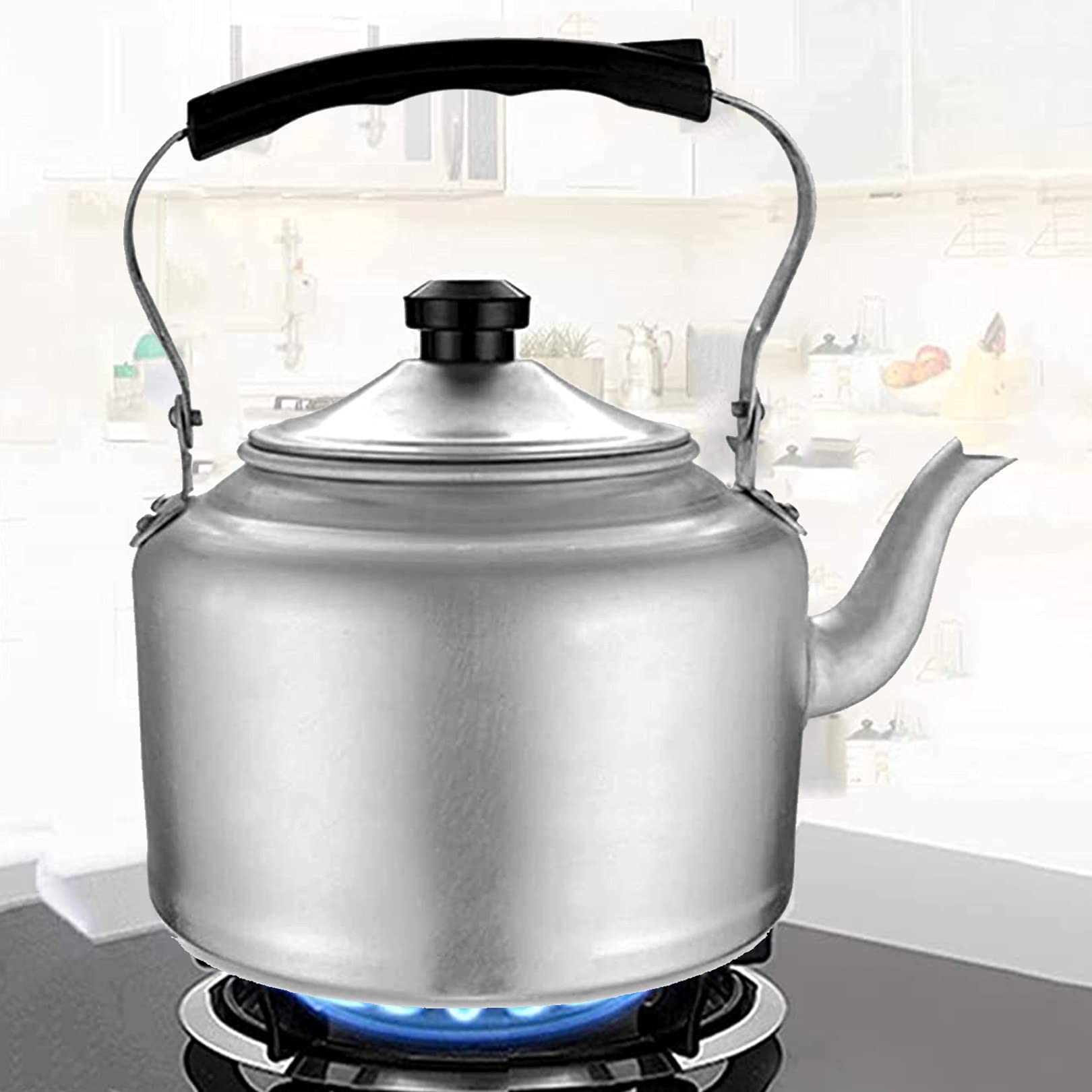Hervidor de aluminio grueso, gran capacidad (3-10 litros), ligero, apto para cocinas de gas. Ideal para hervir y preparar café rápidamente.