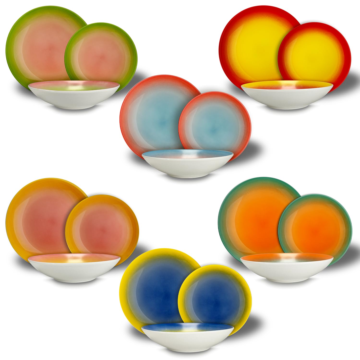 Set 18 Piatti Coordinati Arca Brio - In Porcellana Decorata, Per 6 Persone (Fondi, Piani, Dessert) - Lavabili In Lavastoviglie