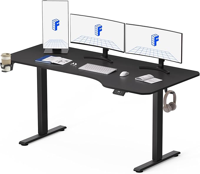 FLEXISPOT Elevated Desk with Table Top 160 x 75 Electric Lift Table Standing Desk, Height Adjustable Desk with 4 Control with Memory/Hook/Bottle Holder (Black)