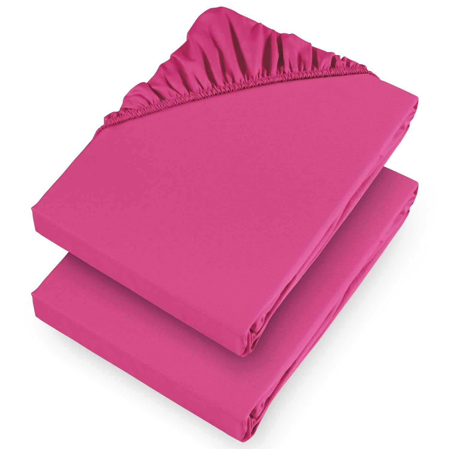 Aspire Homeware Double Fitted Sheet 2 Pack 25 Cm Deep Pocket 10 Inch Hot Pink Bed Sheet - Soft & Breathable Fitted Bedsheet Brushed Microfiber Shrinkage and Fade Resistant Bottom Sheet — image 1