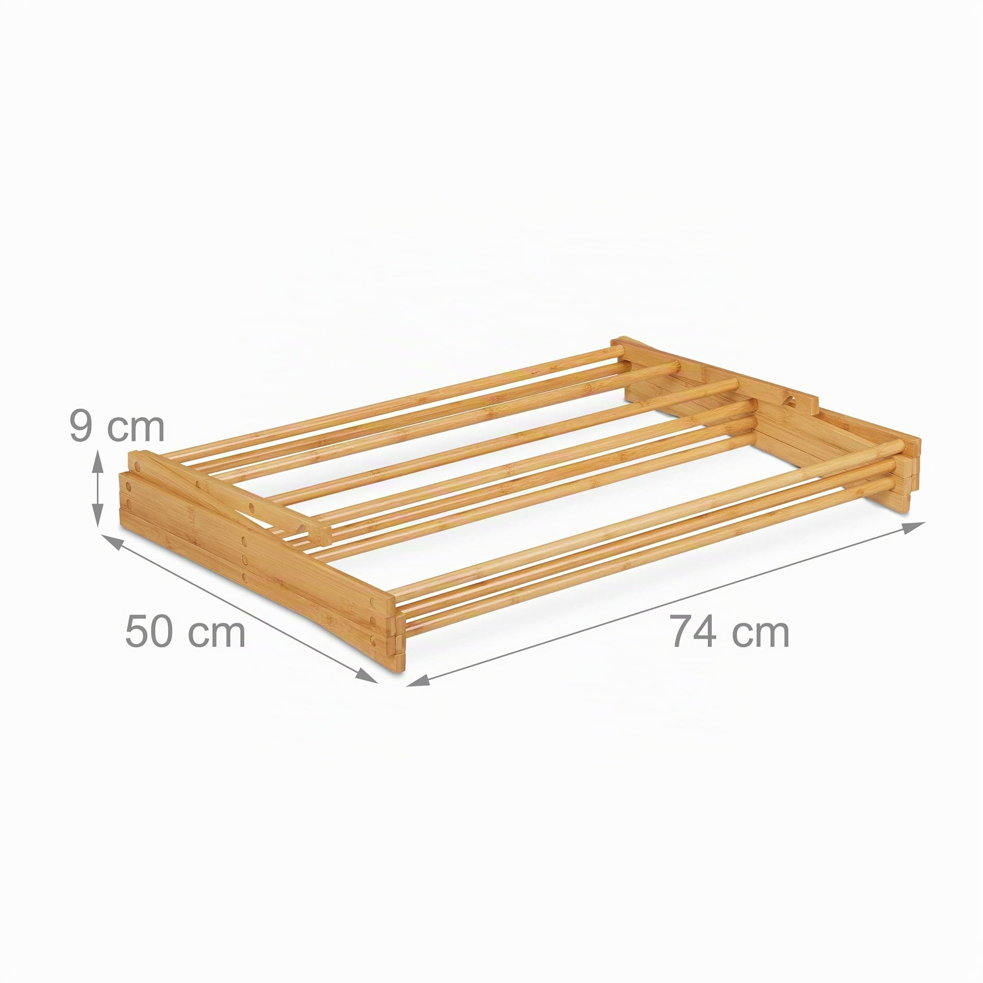 Relaxdays Portatoallas Plegable con 11 Barras, Bambú, Tendedero de Pie para Ropa, 6 Niveles, 106 x 74 x 36 cm, Natural