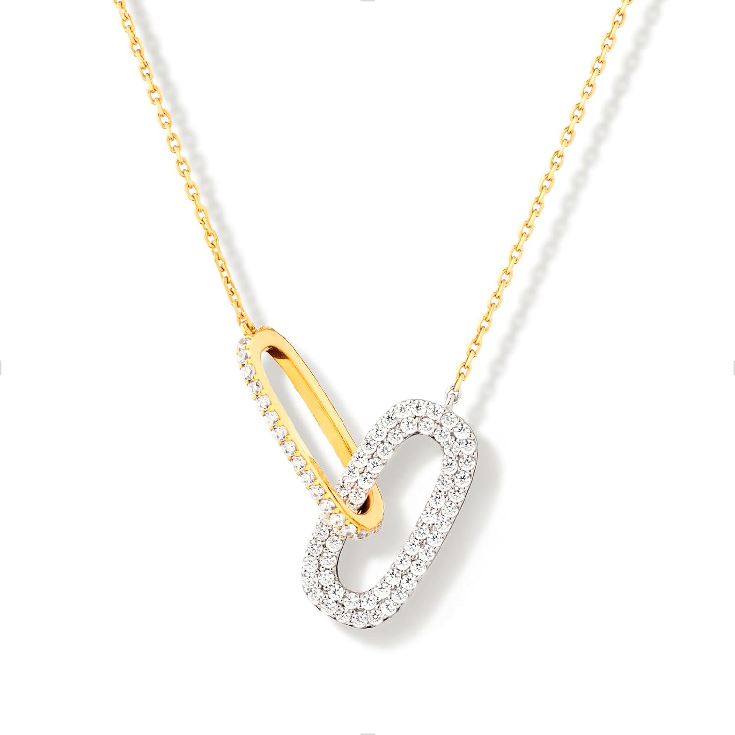 STORYJEWELLERY Mixed Metal Necklace, Two Tone Necklace for Women, Interlocking Pendant Necklaces, Silver and Gold Plated Jewelry