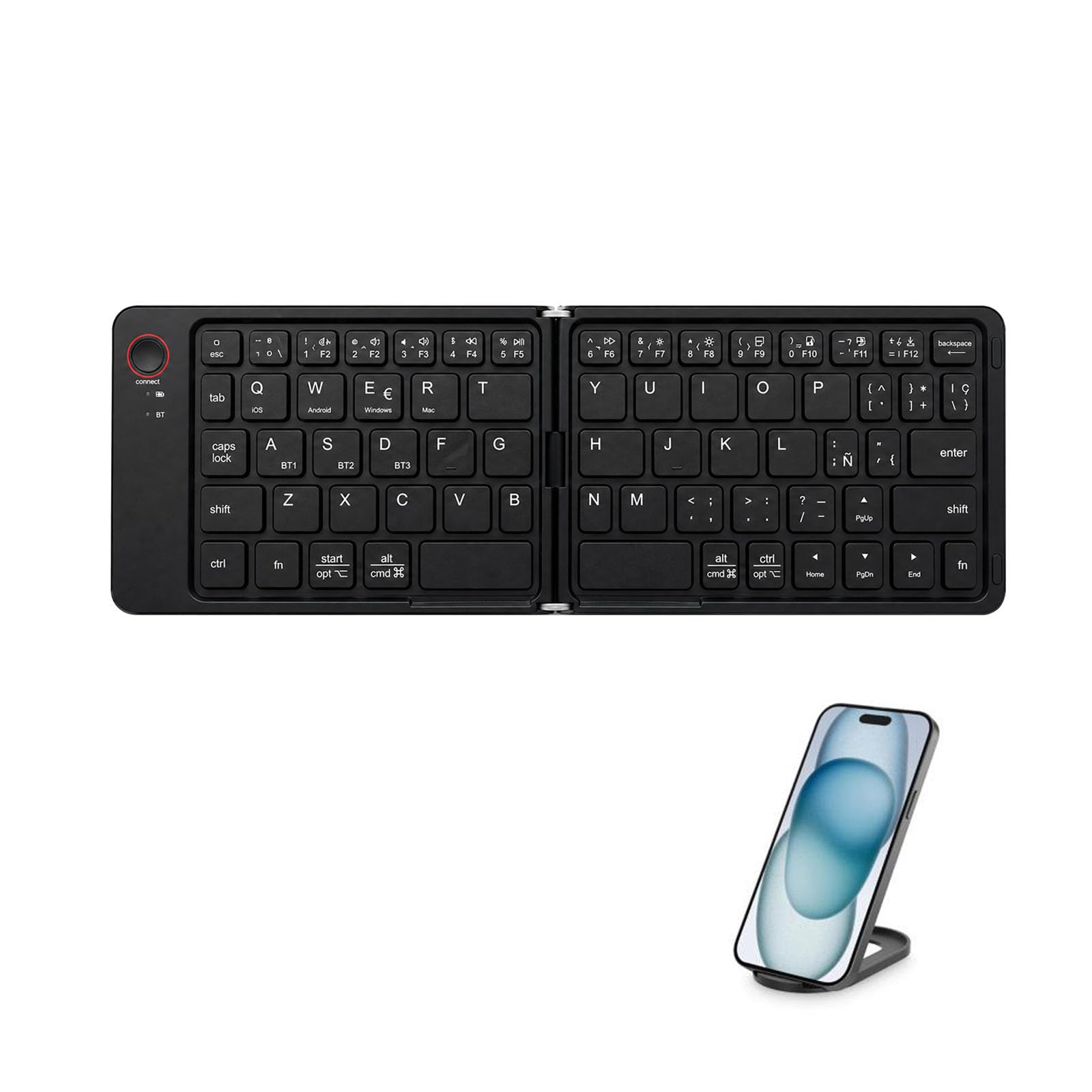 XOKUWU Teclado Plegable Español Ñ Bluetooth Inalámbrico, Portátil Teclado Universal Recargable para para iPad, iPad Pro, iPad Air, Tableta Android/Samsung/Huawei/Honor/Xiaomi, Español Ñ, Negro