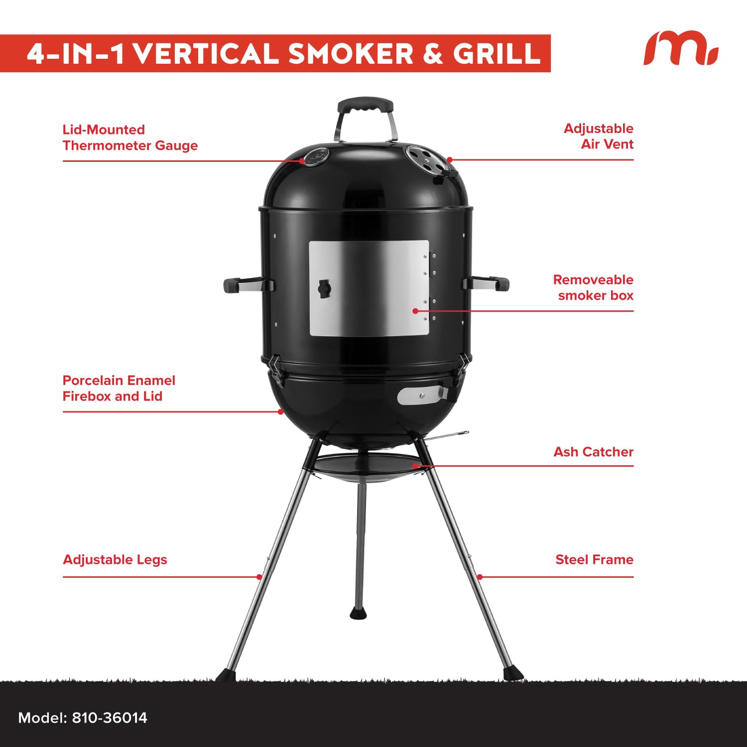 Amazon.com : Megamaster Vertical 18 Inch Charcoal BBQ Smoker, 4-in