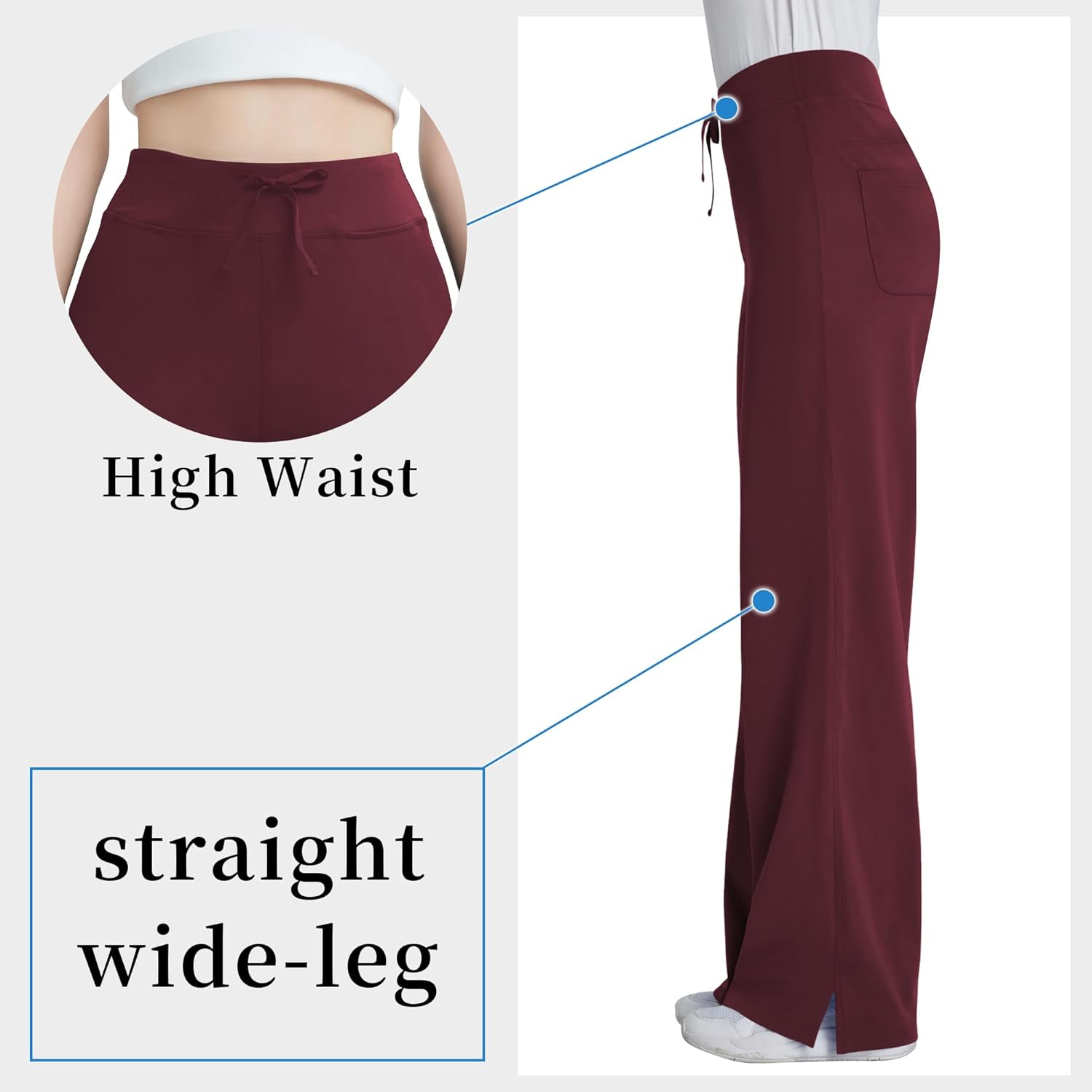 QBK Wide Leg Scrub Pants for Women - High Rise Straight Wide Leg Yoga Scrub Uniform Pants, Anti-Wrinkle & Knit Yoga Waistband - Image 4