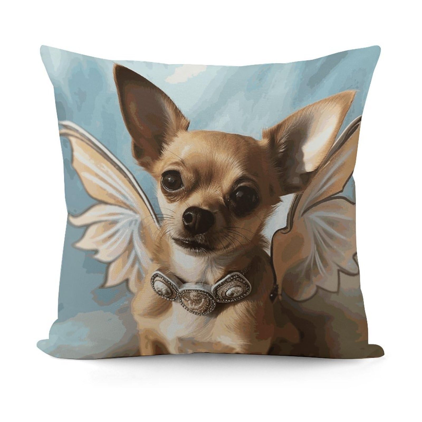 JTREHY Brown Chihuahua Angel Wings Pillow Covers Decorative Throw Pillow Covers Soft Decor Couch Cushion Case Modern Square Pillow Cases Summer Pillow Cover for Sofa Living Room 18x18 in
