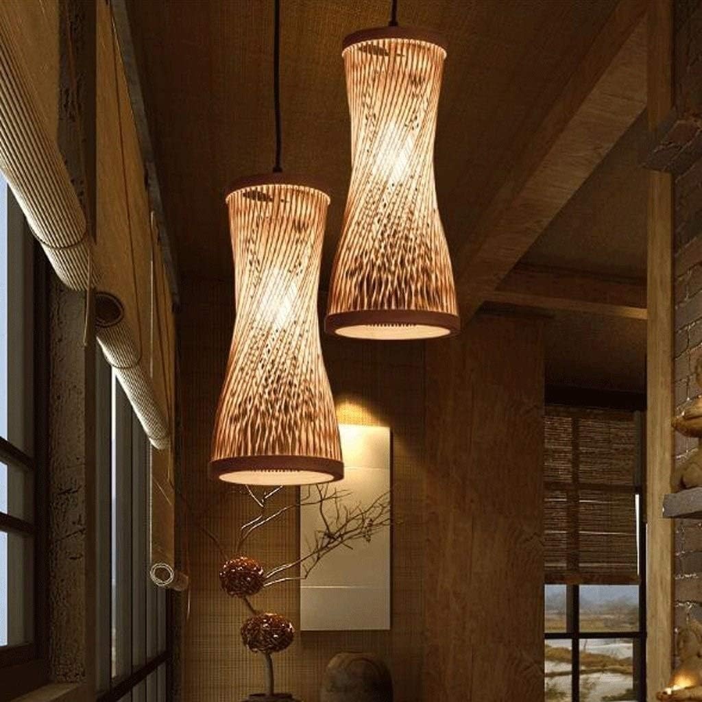 Lampadario Vintage in bambù, Lampada a Sospensione Lunga in Rattan, lineare, Intrecciata, Stile Rustico da Fattoria, Boho, costiero, con Cesto in Vimini, Ideale per Isola Cucina e