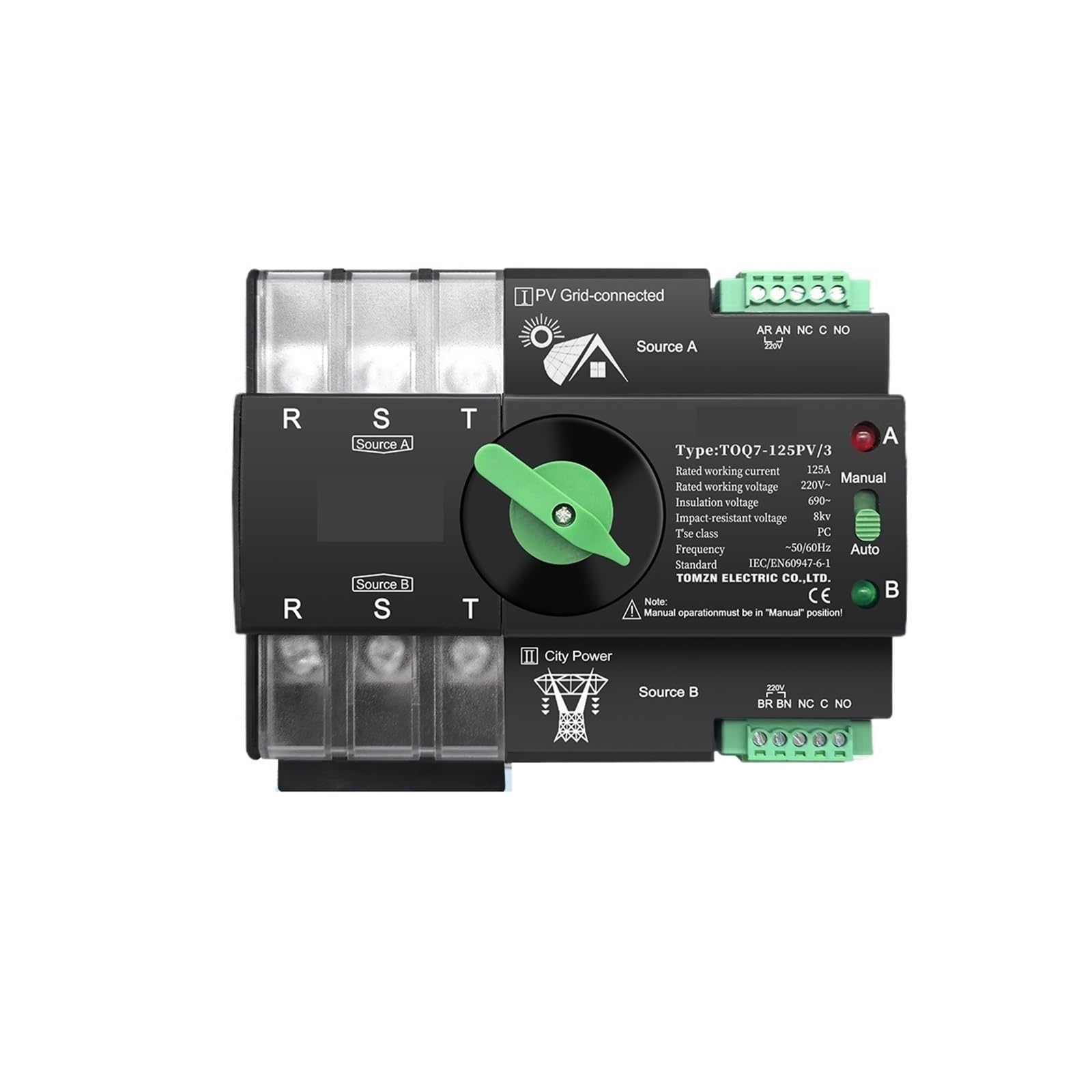 LEOTNNDQ Rail 3 phase for 2P 3P 4P 63A 100A 125A 230V Dual Power Transfer Selector Switch Uninterrupted(4P L N 220V-230V,100A)