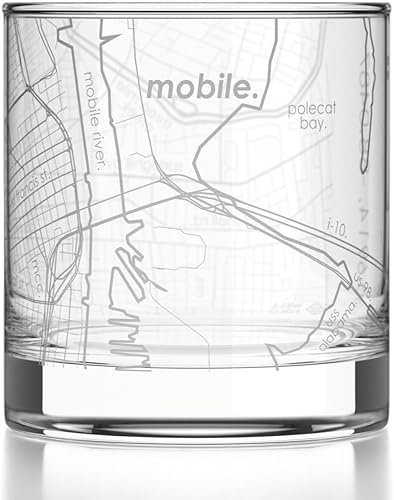Miniatura 101 de Well Told Vaso de whisky grabado con mapa de Charleston, Carolina del Sur, vaso de rocas estilo antiguo (11 oz, transparente), vaso de whisky