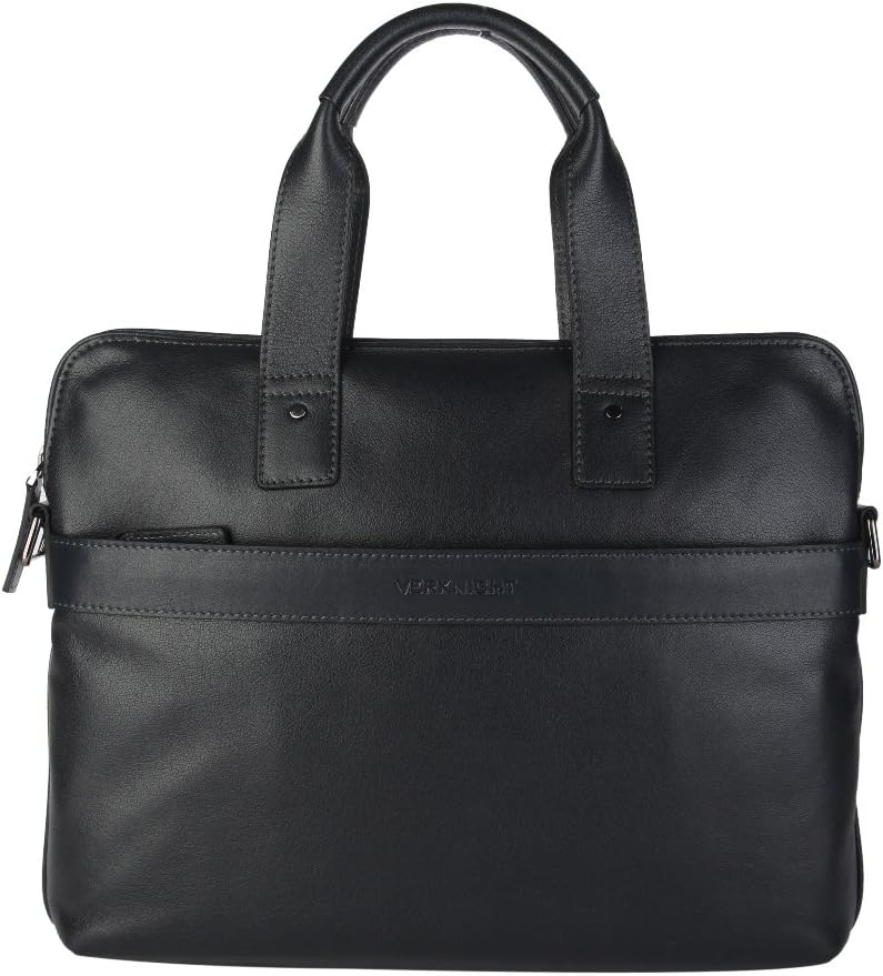 Verknight Men's Genuine Leather Briefcase for Business Dark Blue Vp0003-3