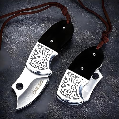 Omesio Mini Navaja de Bolsillo Pequeño Llavero Navaja Plegable Pequeño Llavero Legal a Dos Manos Negro