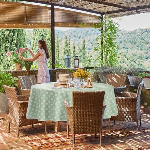 Romanstile Wachstuchtischdecke Tischdecke Outdoor rund 140 cm Wetterfest Draußen Grün,PVC Tischdecke abwischbar,wasserdicht für Garten,Terrasse,Esstisch,Balkon,Kinder,Frühling,Sommer,Gartentisch