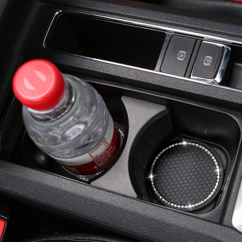 4 Pack Bling Car Coasters, 2.75 Inch Bling Crystal Rhinestone Soft Rubber Universal Anti-Slip Glitter Cup Mats Auto Cup Holder Insert Drink Coaster Car Interior Decoration for Women Girls Black