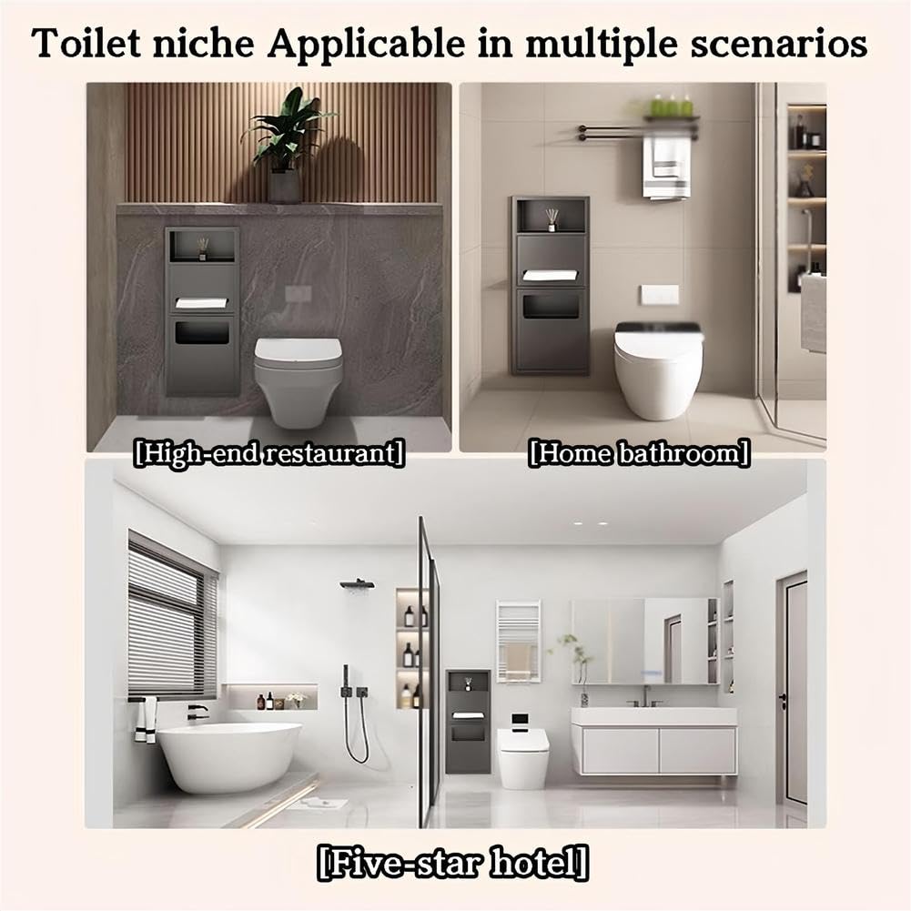 Generico Box Doccia in Acciaio Inox con Cestino per rifiuti e portarotolo integrati per Bagno, Hotel e Ristorante - Soluzione Elegante e Funzionale (Bianco, 70x28x13,5 cm)